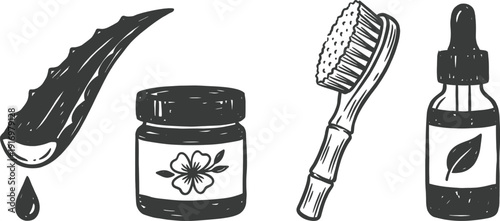 Skincare beauty doodle icons with natural organic elements