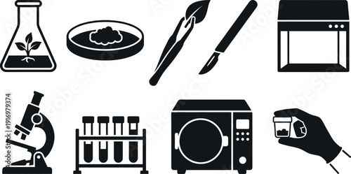 Plant tissue culture laboratory vector icons set