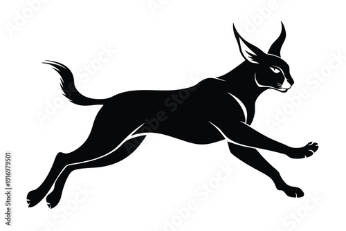 caracal jump silhouette line art vector illustration with a white background