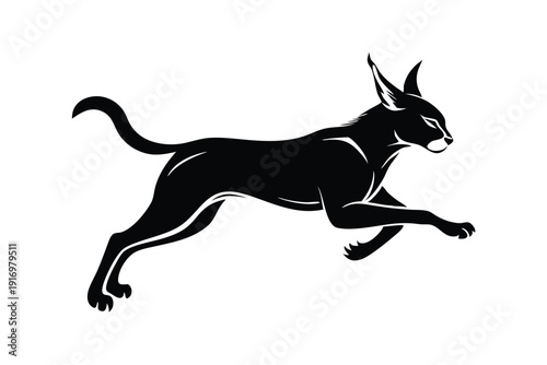caracal jump silhouette line art vector illustration with a white background
