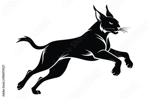 caracal jump silhouette line art vector illustration with a white background