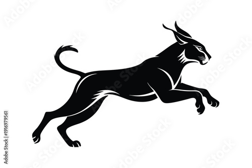 caracal jump silhouette line art vector illustration with a white background