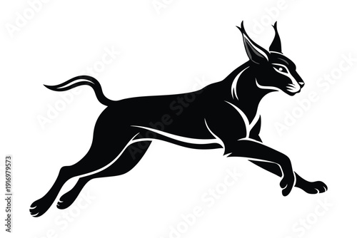 caracal jump silhouette line art vector illustration with a white background