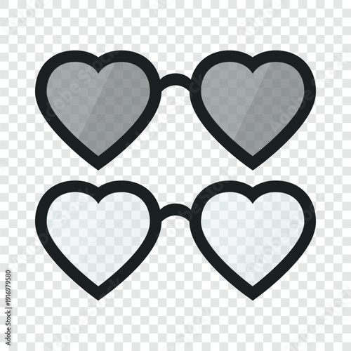Flat Heart Shaped Glasses Icon Set Isolated, Vector Illustration. Love Eyewear Frames. Romantic Valentine Accessory Symbol. Cute Fashion Spectacles