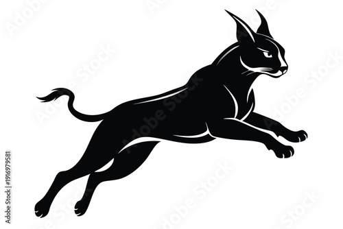 caracal jump silhouette line art vector illustration with a white background