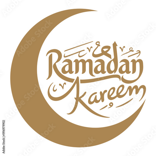 Ramadan Kareem Gold Crescent Moon Islamic Calligraphy Vector Design