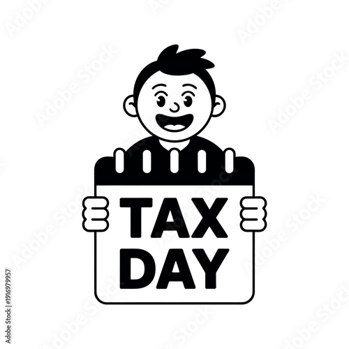 A cartoon boy holding a calendar on tax day