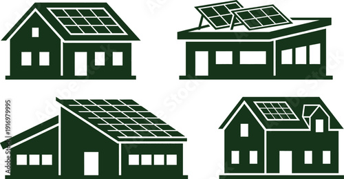 Solar panel roof house icon flat vector design