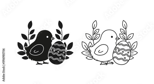 Easter chick illustration, easter eggs, bird, spring holiday, easter decoration Vector