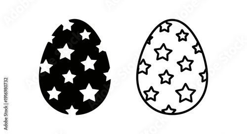 Two easter eggs with stars design black and white vector illustration Vector