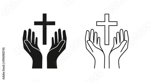 Two hands holding cross, religious symbol, faith, christianity, spirituality, prayer Vector