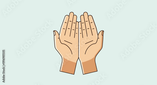 Illustrative design of two open hands in a gesture of prayer or supplication, symbolizing spiritual devotion and the spirit of giving during Ramadhan Kareem