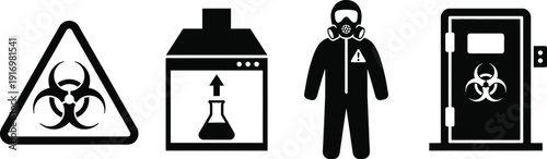 Biohazard warning icons for laboratory safety level signs