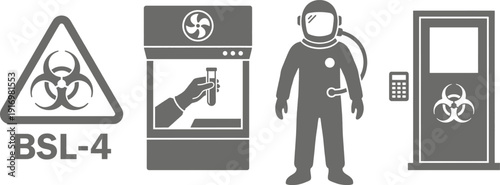 Biohazard warning icons for laboratory safety level signs