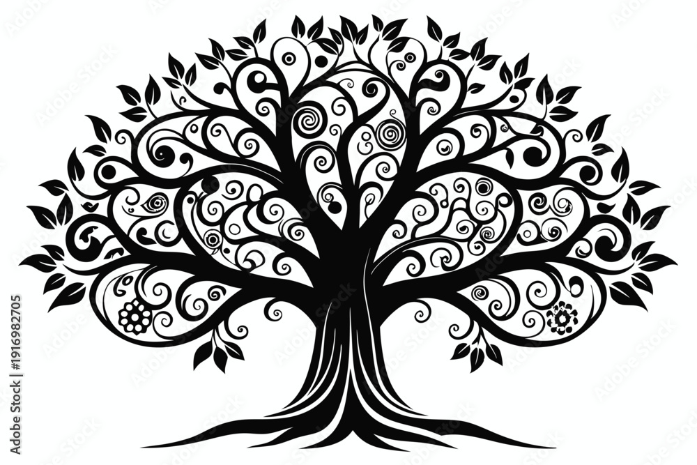 Obraz premium artistic tree silhouette line art vector illustration with a white background