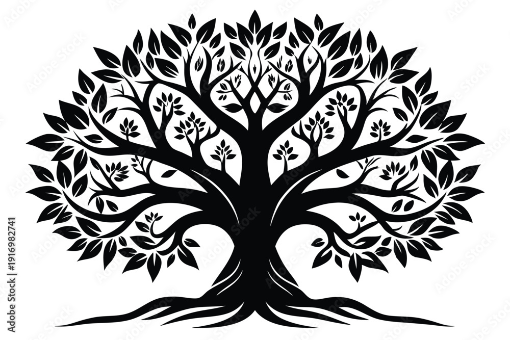 Obraz premium artistic tree silhouette line art vector illustration with a white background