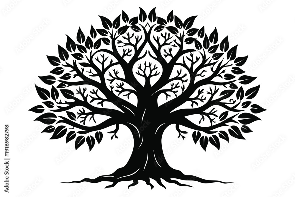 Obraz premium artistic tree silhouette line art vector illustration with a white background