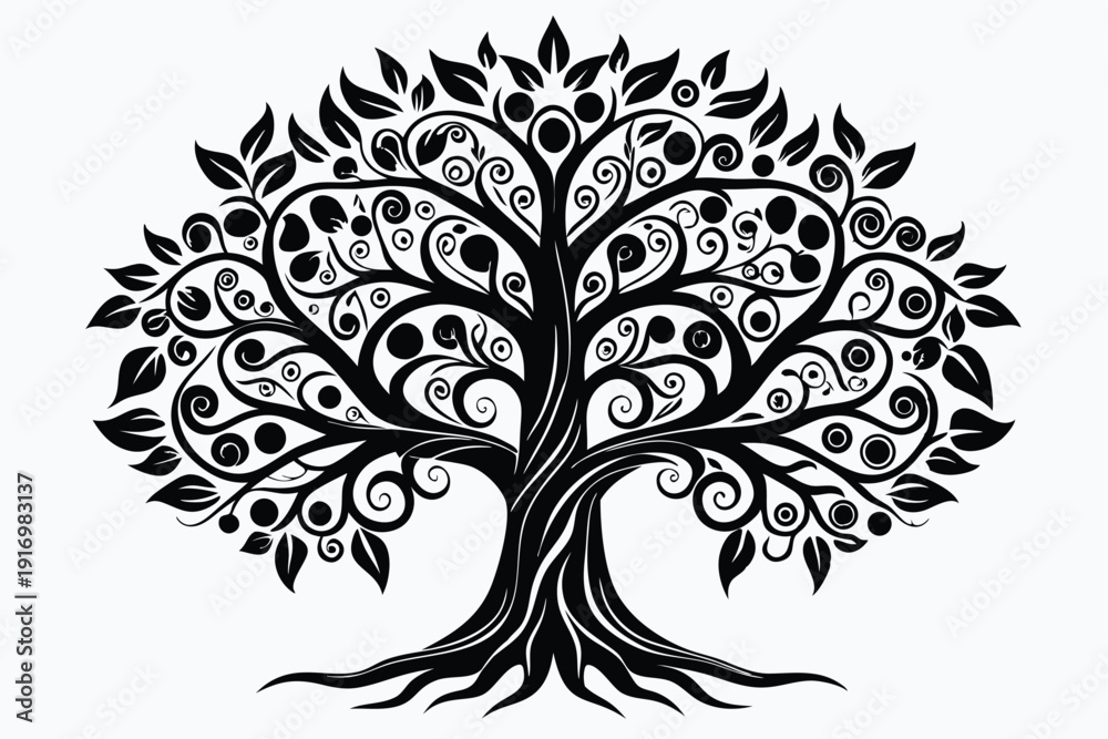 Obraz premium artistic tree silhouette line art vector illustration with a white background