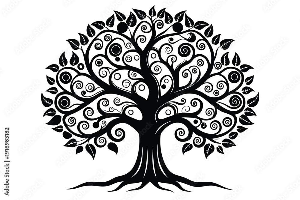 Obraz premium artistic tree silhouette line art vector illustration with a white background
