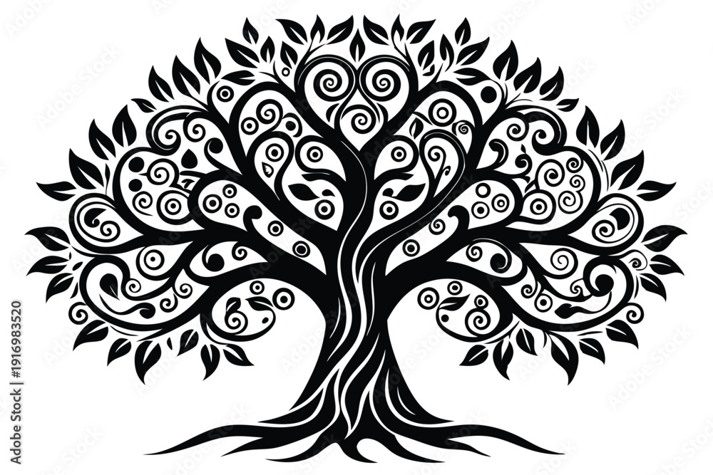 Obraz premium artistic tree silhouette line art vector illustration with a white background