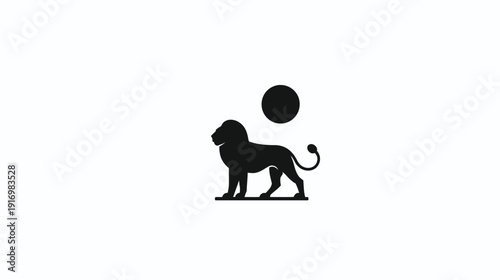 A silhouette illustration of a regal lion with a circle in a minimalistic, stark, and bold design