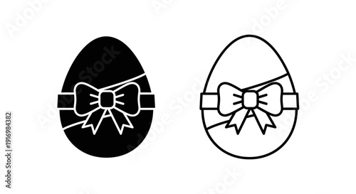 Elegant easter eggs with ribbon bows, minimalist black and white design Vector
