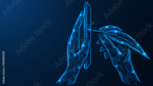 Electronic signature. The hand signs the document using a pen in the smartphone. The concept of identification, cybersecurity and identity verification in a digital environment.