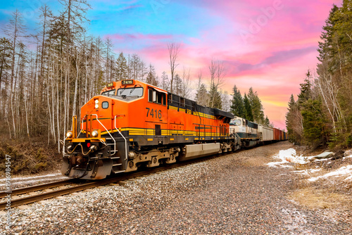 Wallpaper Mural freight train pulling cargo on a beautiful day near Whitefish, Montana Torontodigital.ca