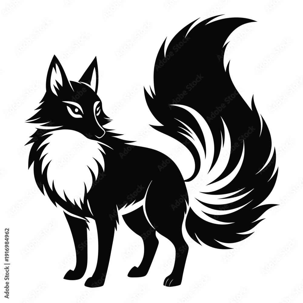 Fototapeta premium fox silhouette line art vector illustration with a white background