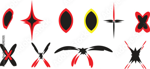 Collection of abstract shapes with red black and yellow colors
