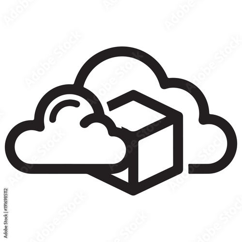 Minimalist Cloud Computing Icon Featuring a 3D Data Cube Representing Virtual Storage and Containerized Software Solutions for Modern IT Infrastructure and Digital Network Services.
