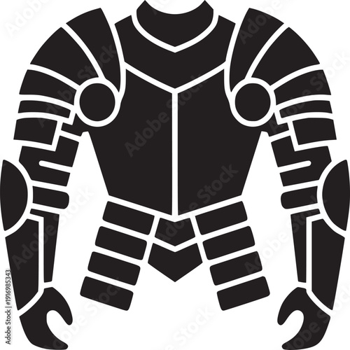 A stark black silhouette of a medieval knight's armor on a plain white background illustration