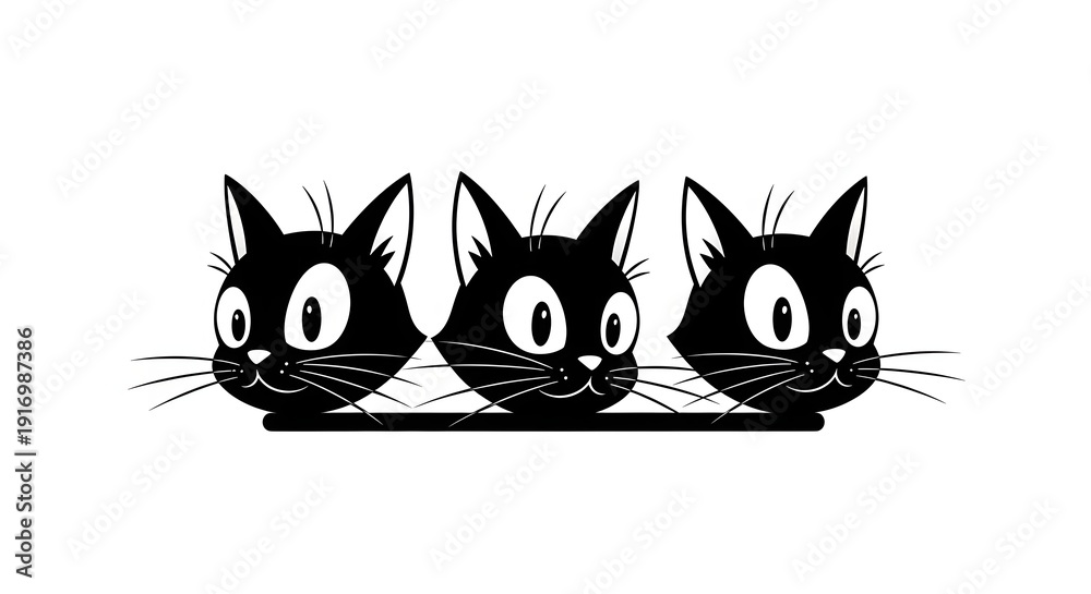 Fototapeta premium Three cartoon cat heads with large eyes