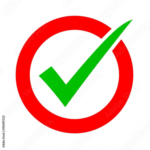 A red circle with a green checkmark symbolizing approval or confirmation isolated on white background, Vector