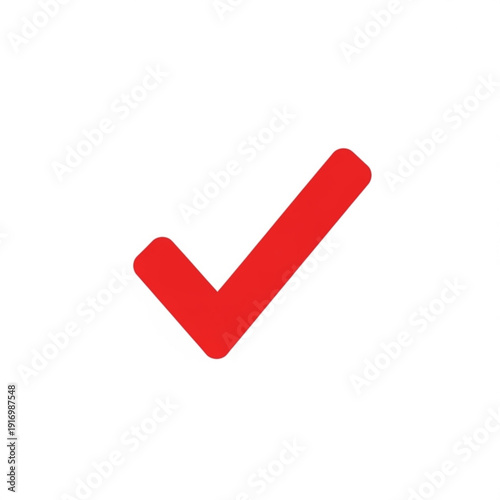 A bold red checkmark symbol indicating approval or confirmation isolated on white background, Vector