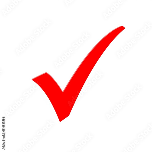 A bold red checkmark symbol indicating approval or confirmation on a plain background isolated on white background, Vector