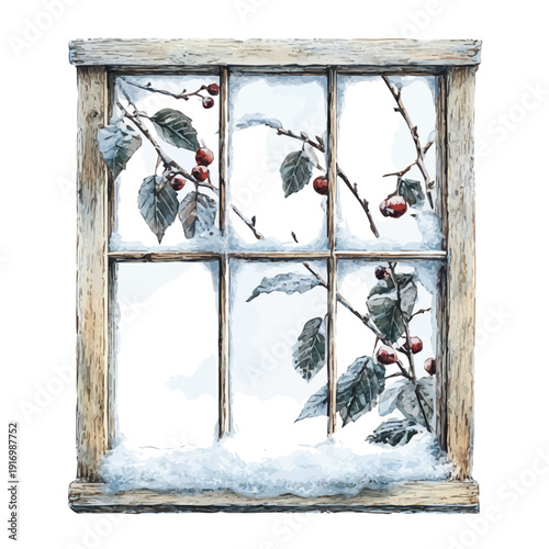 watercolor vector of Frosty Window Pane, isolated on a white background.