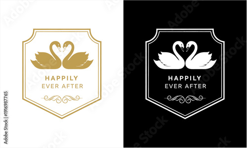 Elegant swan couple emblem for wedding invitations and romantic celebrations.