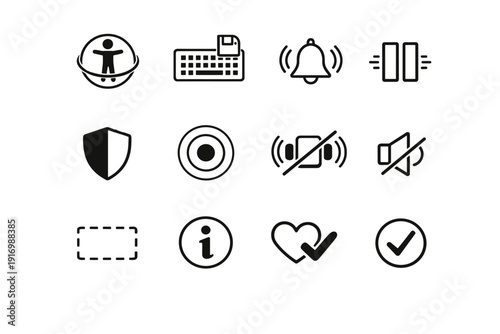Set mark icon pause accessibility speaker design aria vector contrast focus badge