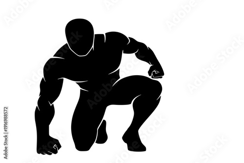 Hero Three Point Landing Pose Silhouette Vector for Powerful Impact and Superhero Arrival Illustration