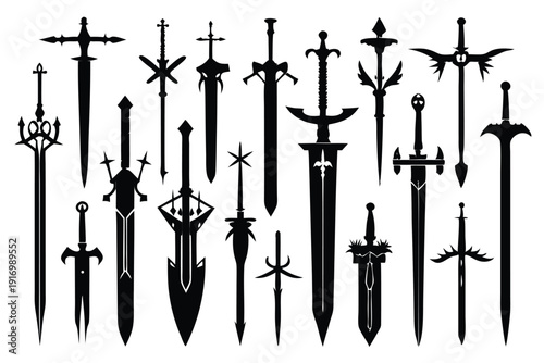 set of sword silhouette line art vector illustration with a white background