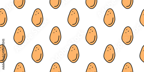 Cute seamless pattern with doodle eggs in shell on white background.