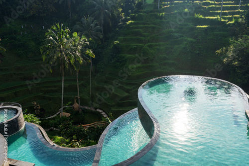 View of the infinity pool at Tegallang Ubud Bali, Indonesia