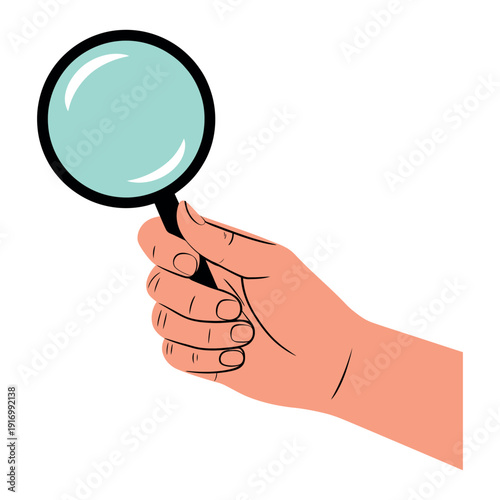 A hand holding a magnifying glass up close