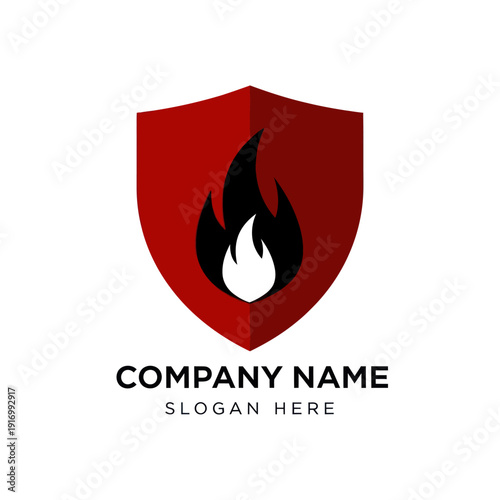 Red Shield with Flame Logo Design.