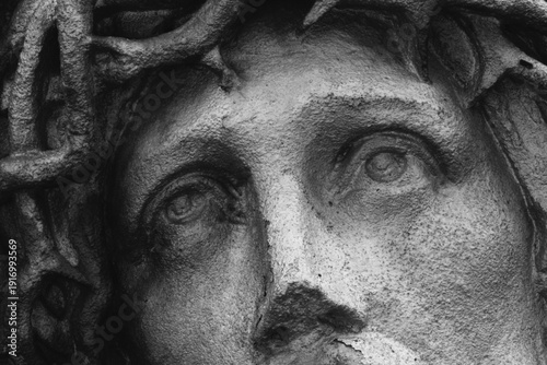 Wallpaper Mural Close-up of Jesus Christ during crucifixion, eyes filled with pain, faith, and silent sacrifice beneath the crown of thorns. Torontodigital.ca