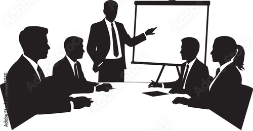 Business meeting with people around a table and presentation