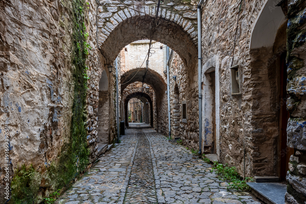 Obraz premium The Mesta village street view in Chios Island, Greece