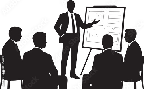 Businessman presenting to seated colleagues with flip chart