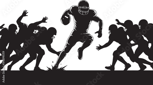 Football players in action with a ball running
